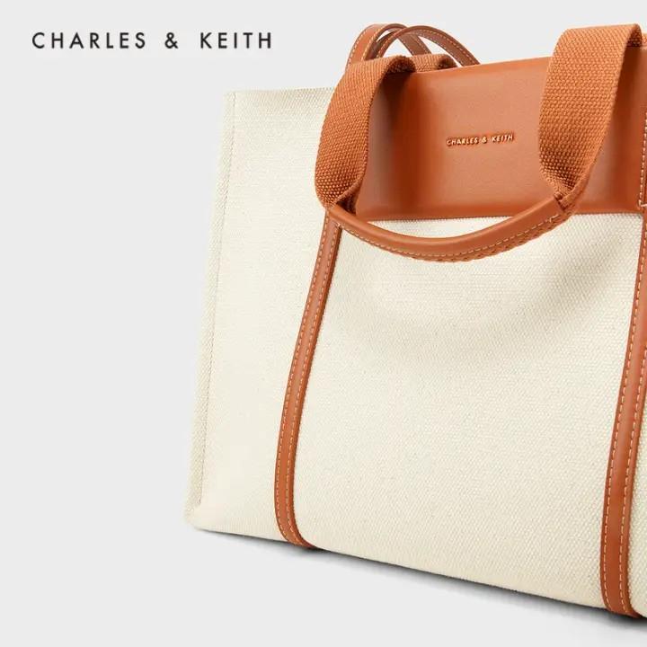 Charles & Keith - Women's Shalia Canvas Tote Bag, Cognac, XL