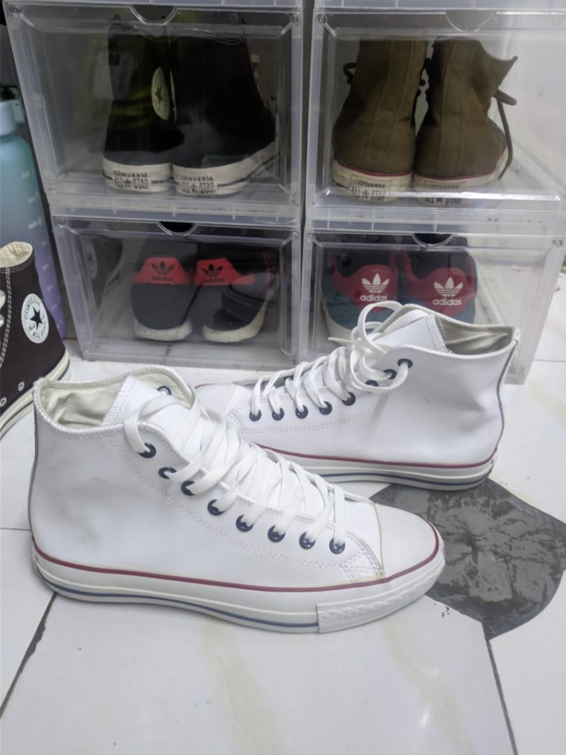 Converse white leather 8.5uk 27cm Men s Fashion Footwear