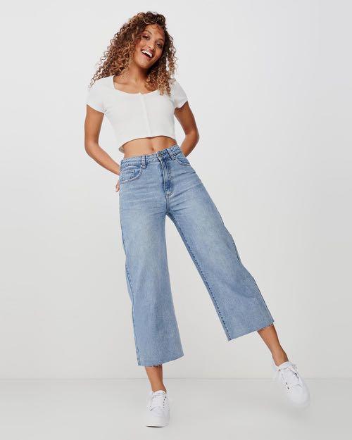 Cotton on mid wide crop jean Women s Fashion Bottoms Jeans Leggings on Carousell