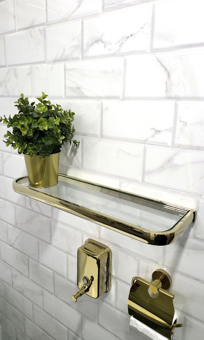 Gold Glass shelf, Furniture & Home Living, Bathroom & Kitchen Fixtures