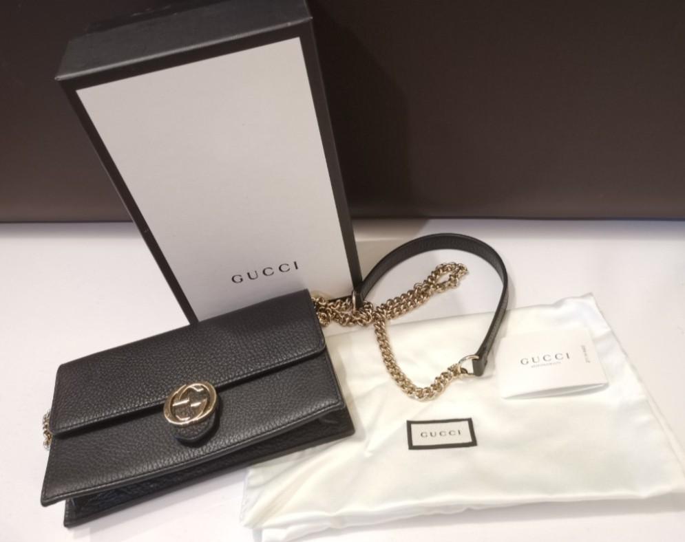 GUCCI Icon GG Interlocking Wallet On Chain Crossbody Bag Black 615523