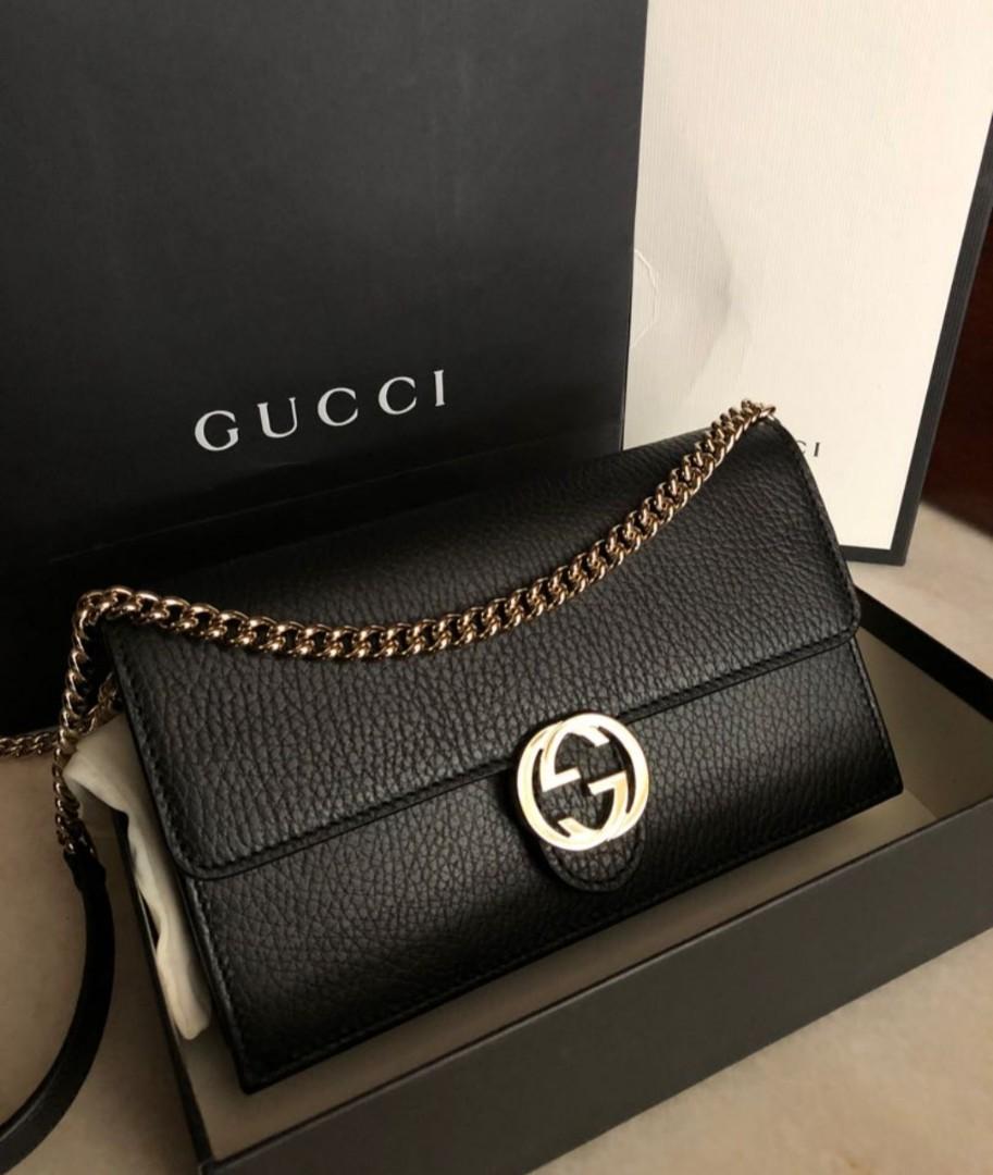 Buy Gucci Gucci Icon GG Interlocking Wallet On Chain Crossbody Bag Black  615523 2023 Online
