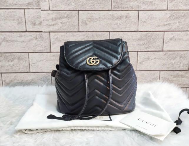 Gucci Marmont Backpack (Category: Luxury Bags & Wallets) located in Santa Ana. Submitted by astonandariana (Listing ID 1167962244, Image 1). Description: Like new!! No flaw to declare With dustbag, care card and paper bag.
