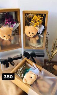 Luminosa Fleur Gypsophila Dried Flowers In Pull Out Box with Teddy Bear