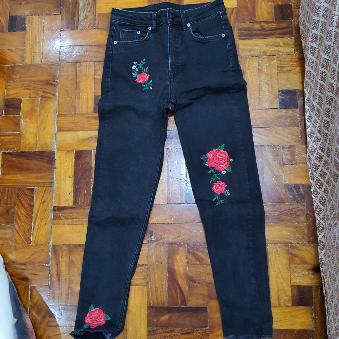 H\u0026M EMBROIDERED JEANS, Women's Fashion 