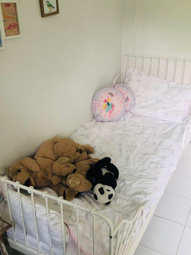 Ikea Minnen bed frame, mattress, fitted sheets, Furniture & Home Living