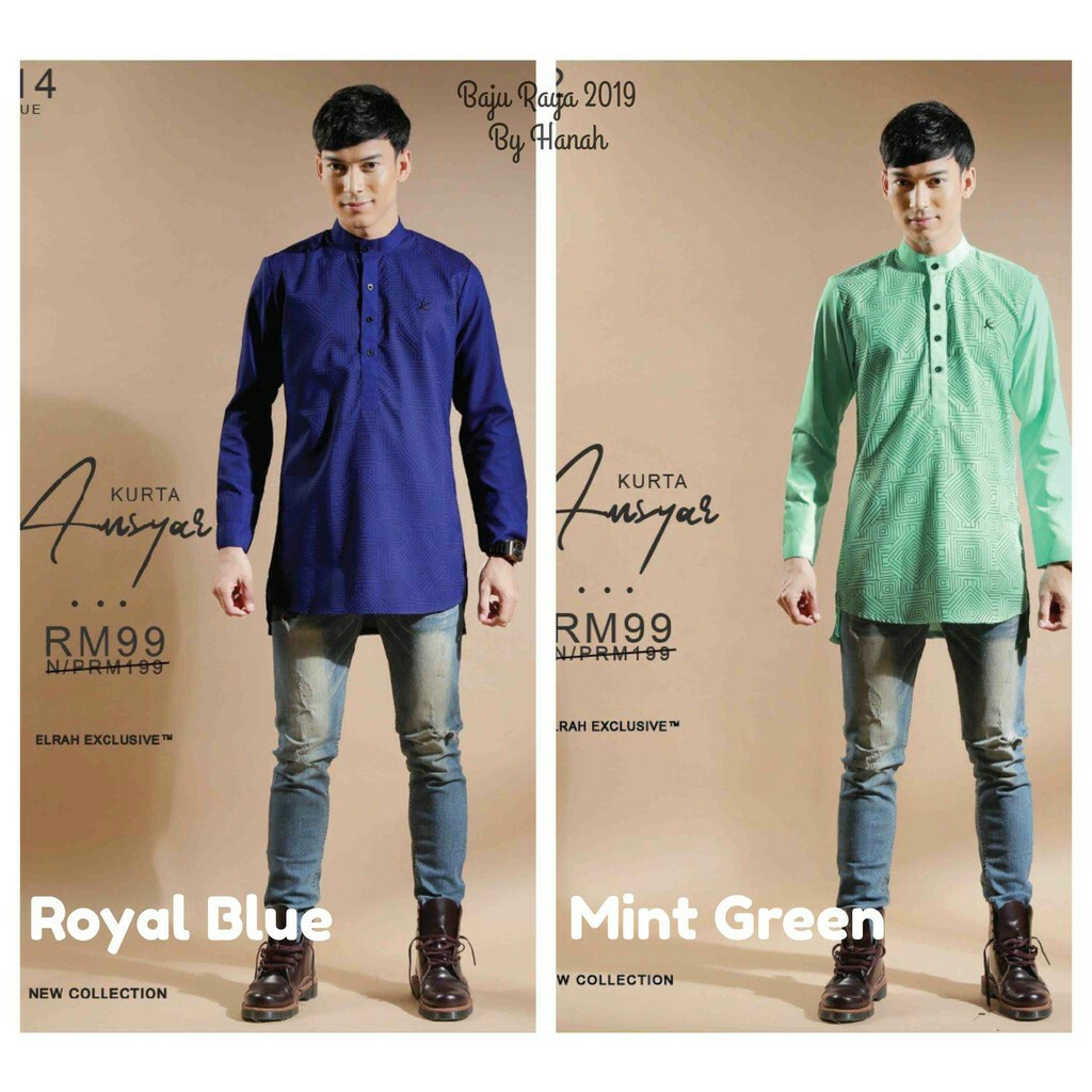 Kurta Amsyar Elrah Mint Green saiz S Baju Raya, Men's Fashion, Muslim