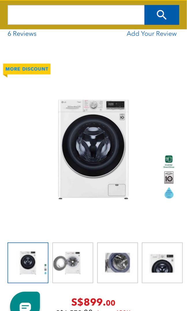 LG FV1285S4W FRONT LOAD WASHER (8.5KG), TV & Home Appliances, Washing Machines and Dryers on