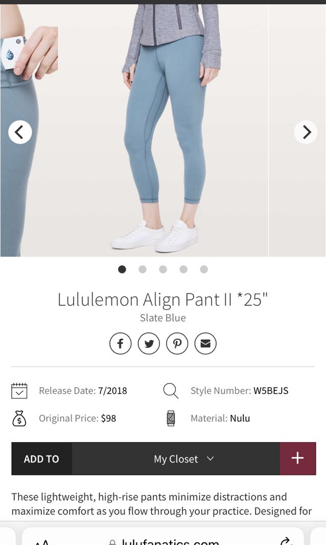 Lululemon Align Pant 25” in Slate Blue, Women's Fashion