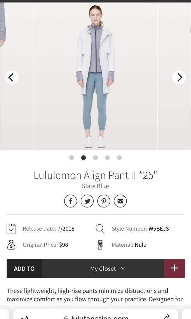 Lululemon Align Pant 25” in Slate Blue, Women's Fashion, Activewear on  Carousell