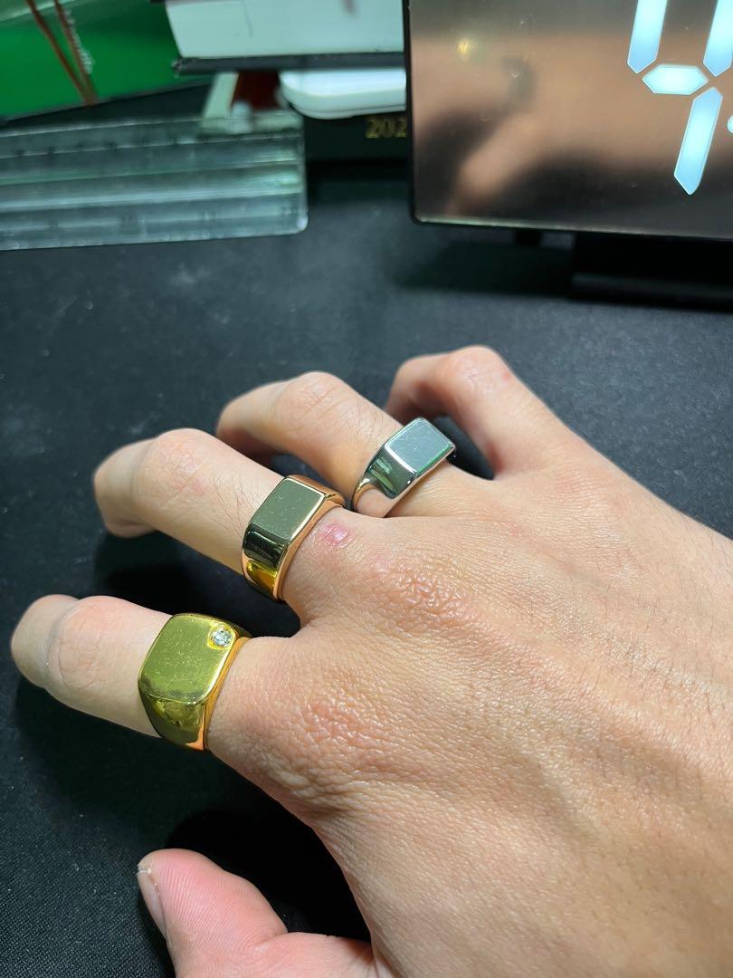 Mens Aesthetic Geometric Gold Silver Rings