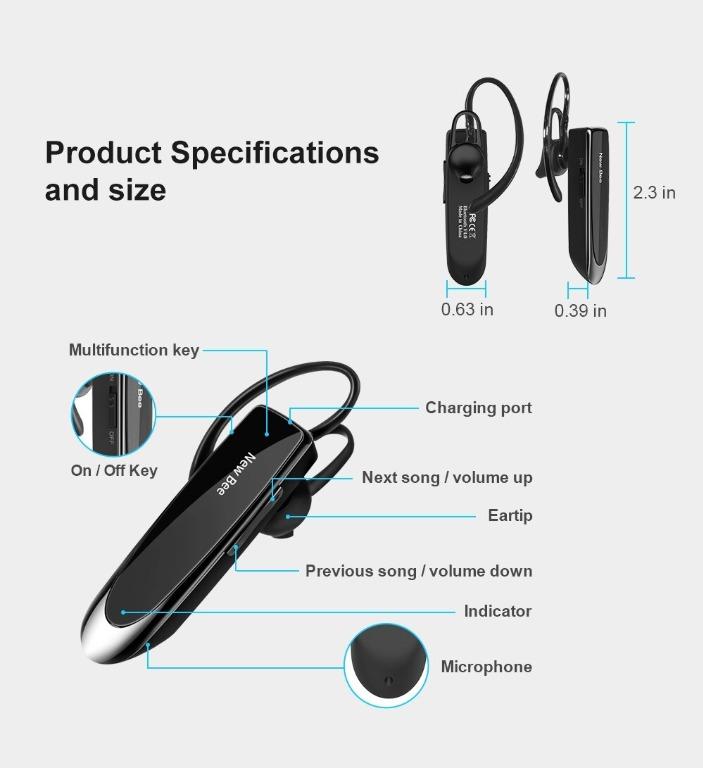 Bluetooth Headset New Bee Lc B41, Bluetooth Headphones Mic Bee