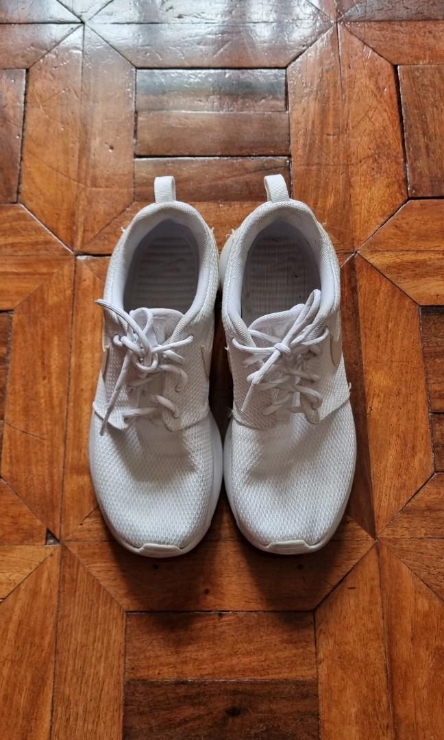 Nike All White Roshe Run Women s Fashion Footwear Sneakers on