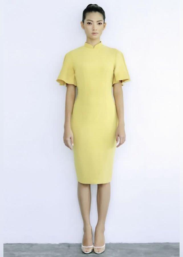 Ong Shunmugam cheongsam dress yellow, Women's Fashion, Dresses