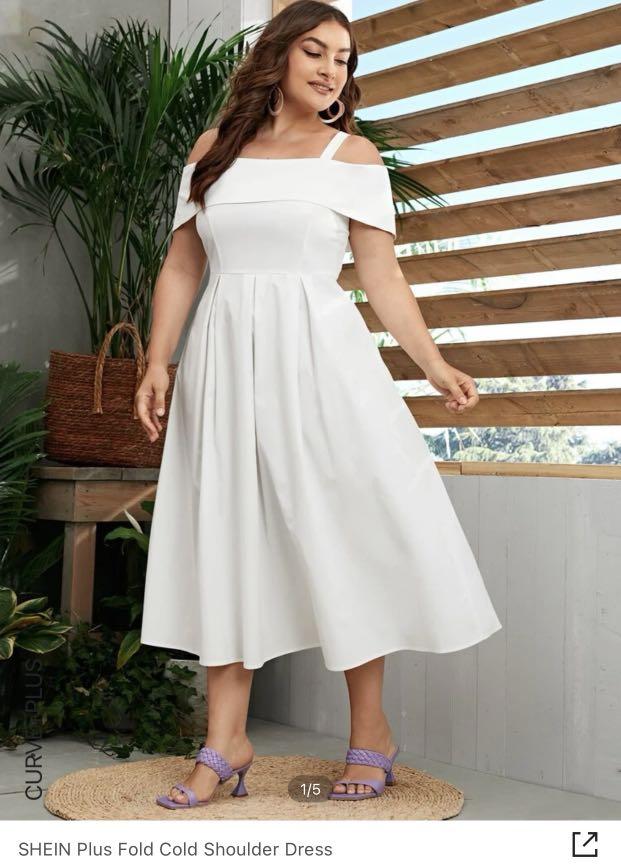 White cold shoulder plus size dress online