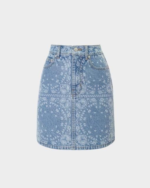 Pomelo Sustainable Paisley Denim Skirt Light Blue, Women's Fashion