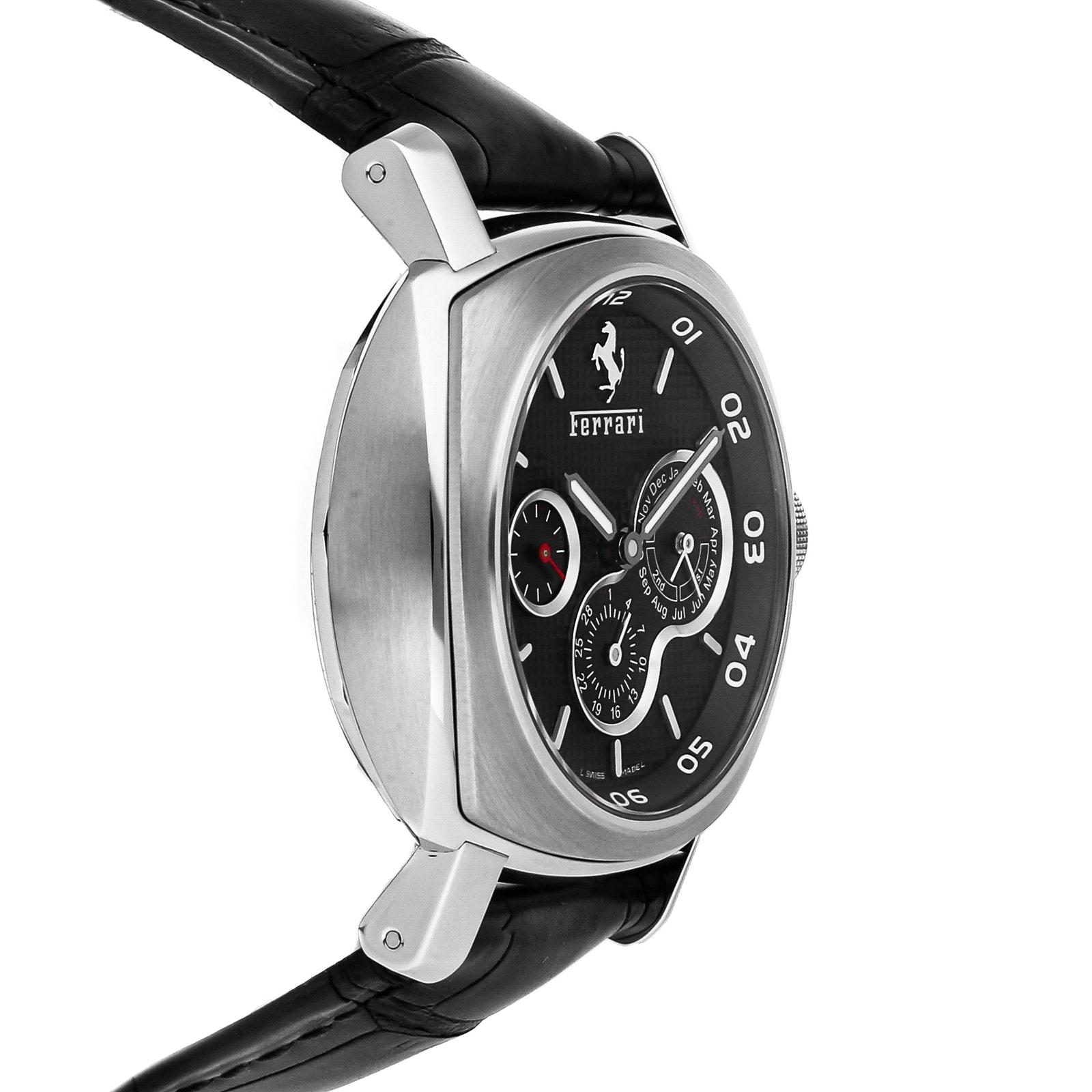 Pre-Owned Panerai Ferrari Perpetual Calendar FER 15 (Category: Watches) located in Singapore. Submitted by the1916company (Listing ID 1168025650, Image 3). Description: SKU #4515912 Pre-Owned Panerai Ferrari Perpetual Calendar (FER00015) self - winding automatic watch features a 45mm stainless steel case surrounding a black dial on a brand new black alligator strap with a stainless steel deployant buckle. Functions include hours minutes small sec