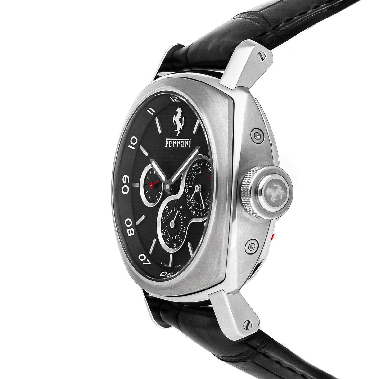 Pre-Owned Panerai Ferrari Perpetual Calendar FER 15 (Category: Watches) located in Singapore. Submitted by the1916company (Listing ID 1168025650, Image 2). Description: SKU #4515912 Pre-Owned Panerai Ferrari Perpetual Calendar (FER00015) self - winding automatic watch features a 45mm stainless steel case surrounding a black dial on a brand new black alligator strap with a stainless steel deployant buckle. Functions include hours minutes small sec