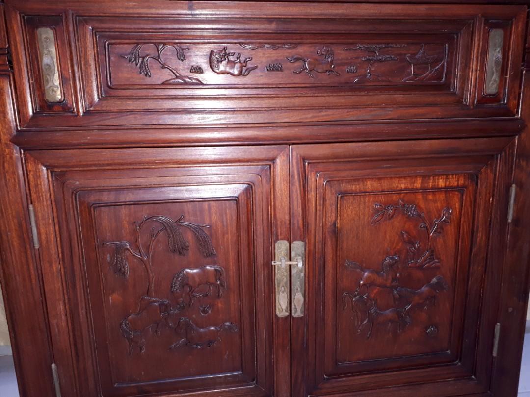 Rosewood Side Table with Drawer n Glass Top, Furniture & Home