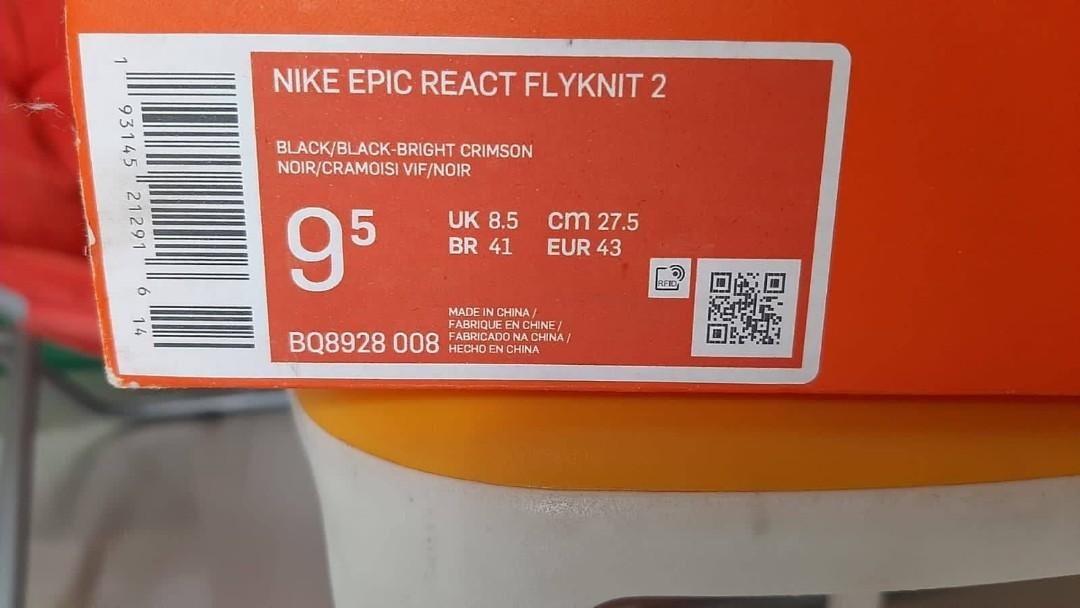 Sepatu Nike Epic React Flyknit 2 BQ8928-008 Black Bright Crimson Infrared  Original Authentic