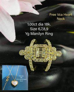 SALE!!! 1 Carat Natural Diamond Manilyn Ring un 18K YG/WG with  FREE VCA Heart Necklace