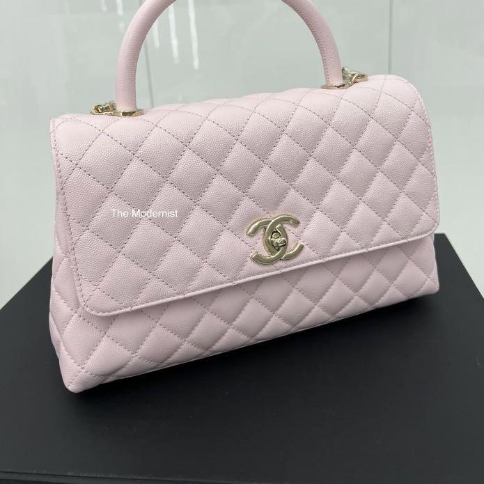 Authentic Chanel Medium Coco Handle Light Pink Caviar Grained Calfskin