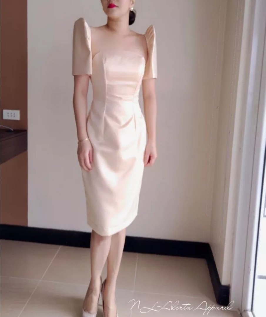 Modern Filipiniana Puff Sleeve Formal Dress, Women's Graduation Dresses ...