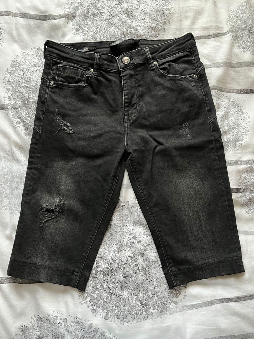 Bershka denim biker shorts, Fesyen 