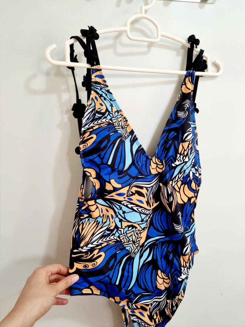 Blue Low Back One Piece Swimsuit, Women's Fashion, Swimwear, Bikinis