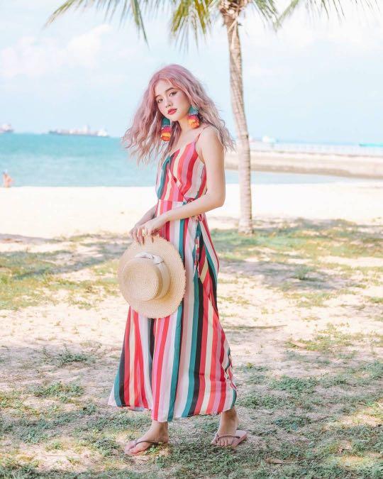 BNIB MFW Arya Rainbow Stripe Maxi Dress in size S Beach Dress