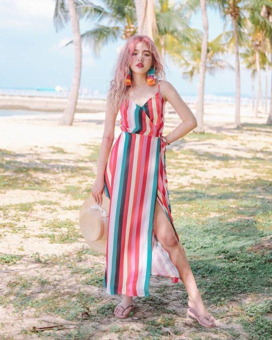 Rainbow striped sale maxi dress