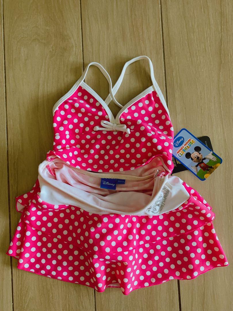 Brand New Cute Disney Pink Polka Dots Girls 2 piece Swimsuit