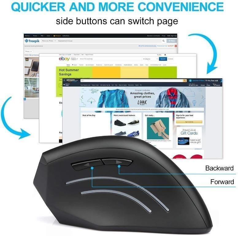 TECKNET 2.4G Vertical Wireless Mouse 800/1200/2000DPI, 6 Buttons, Computers  & Tech, Parts & Accessories, Mouse & Mousepads on Carousell