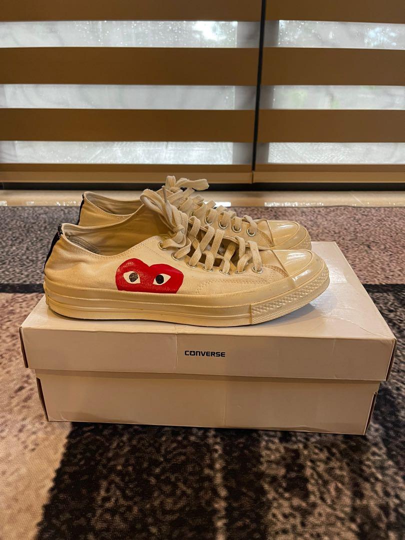 CDG X Converse (Category: Sneakers) located in Quezon City. Submitted by davidtantoco (Listing ID 1168134493, Image 1). Description: size 10 no major issues, only slight sole seps on the side. but newly repainted cdg logo with insoles and box firm price.