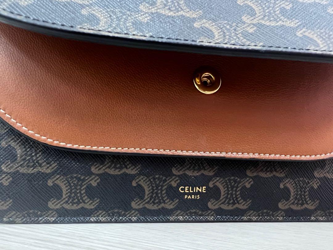 Shop CELINE Triomphe Canvas Wallet on strap in triomphe canvas and smooth  lambskin (10D852CG9.04LU) by MoonSwan