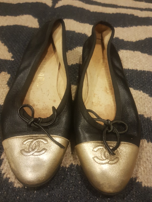 Gold chanel ballet flats online