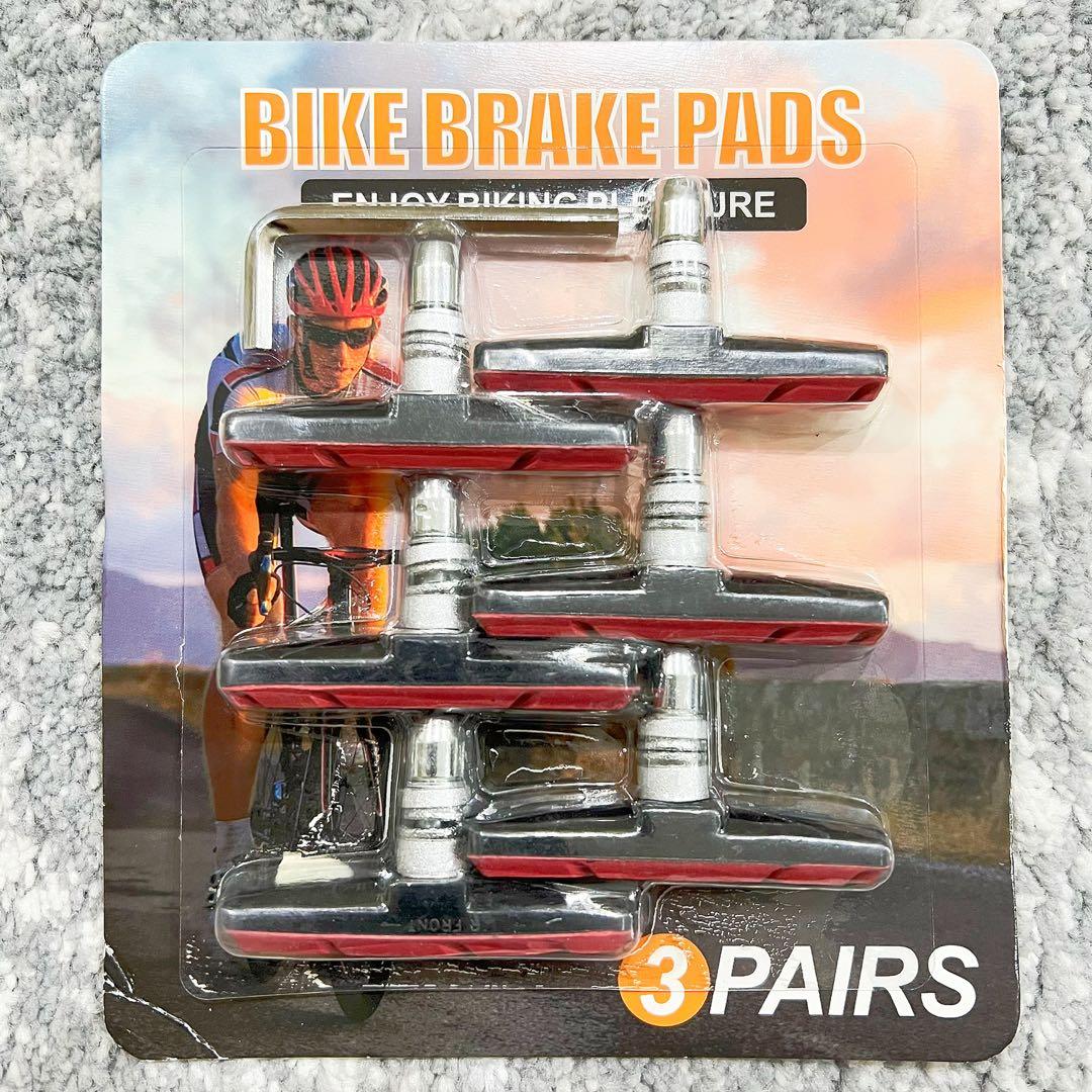 No Noise No Skid 70mm Alritz Bike Brake Pads Set 3 Pairs Road Mountain Bicycle V-Brake Blocks Shoes Hex Nut Shims 