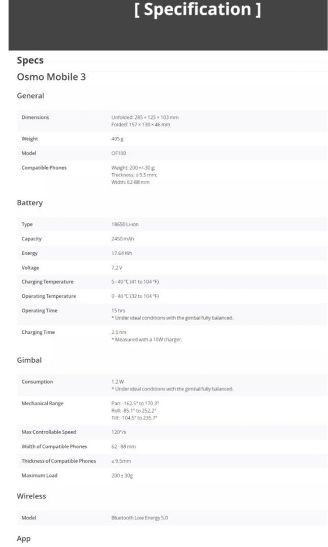 Osmo mobile 2025 3 specs