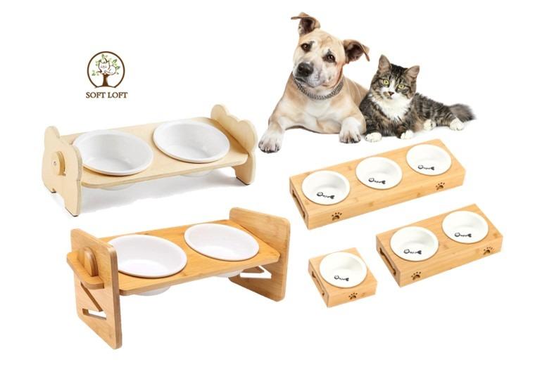 Elevated Dog Bowls for Cats Small Dogs - Mildew Proof Tilted