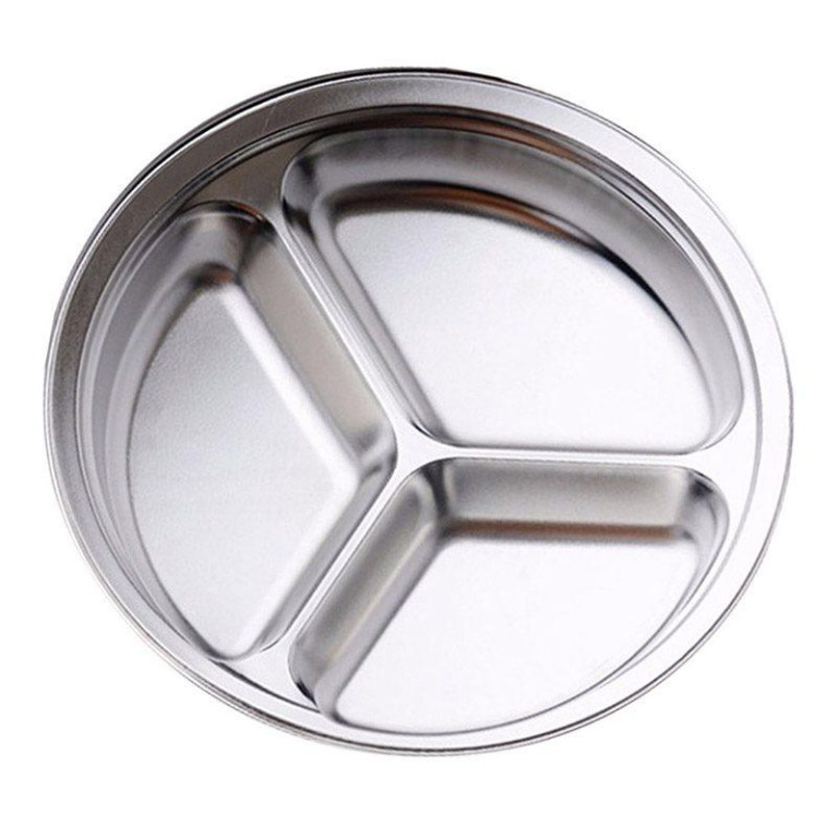 Food Plate 3 Divider Food Plate Stainless Steel 3 Sections Round