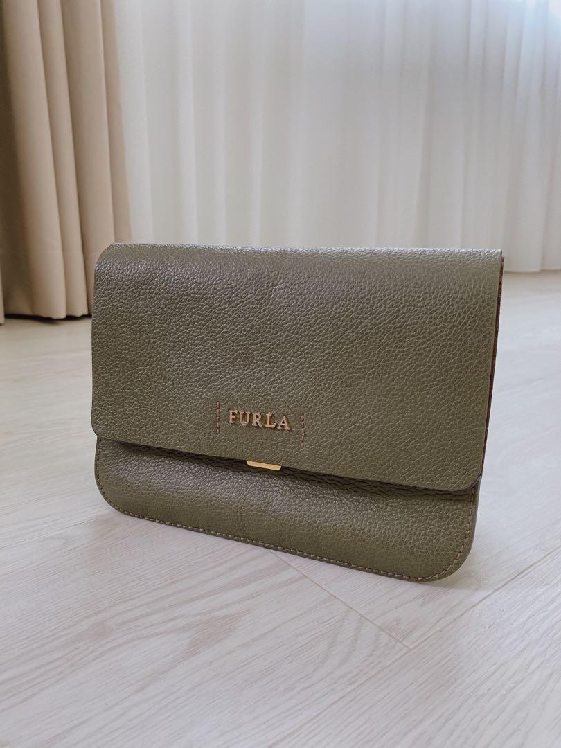 Furla Olive Green Authentic Leather Sling Bag