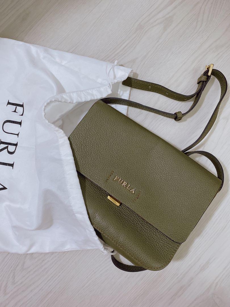 Furla Olive Green Authentic Leather Sling Bag