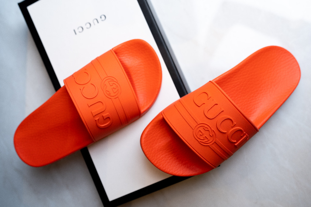 Gucci Rubber Slides Orange Luxury Sneakers Footwear on Carousell
