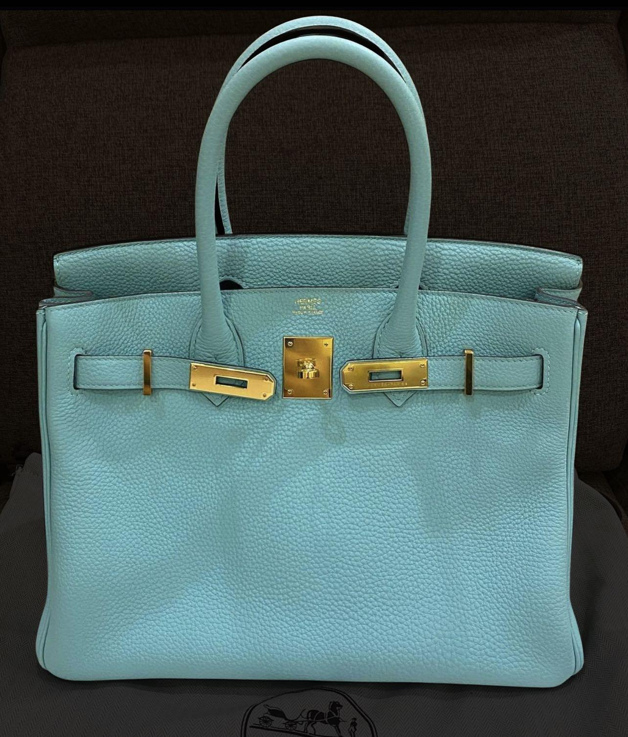 Hermes Birkin Bag 30 Blue Atoll Togo Gold Hardware