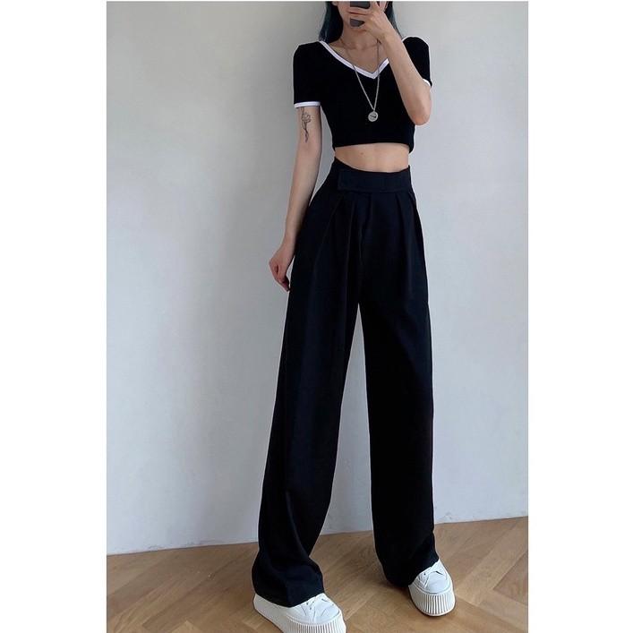 High waisted wide leg pants BLACK 