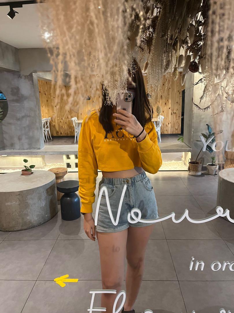 H&m yellow cropped hoodie hotsell