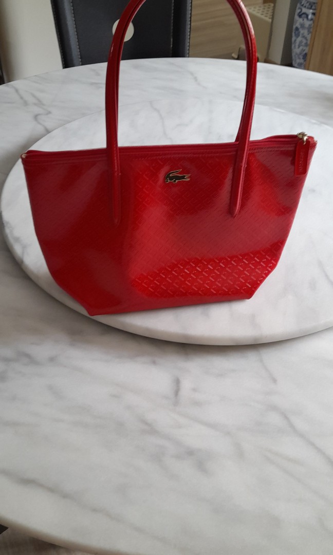 Lacoste Red glossy ladies tote bag Women s Fashion Bags
