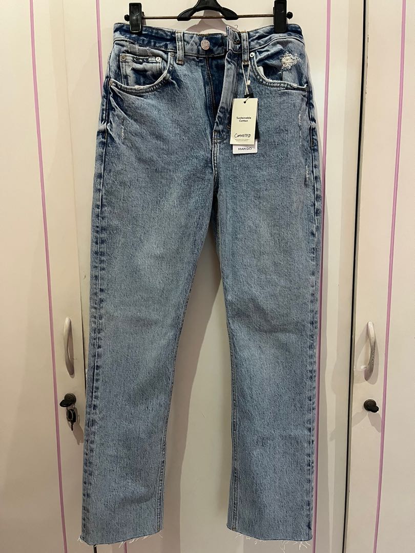mango straight ankle high waist jeans 