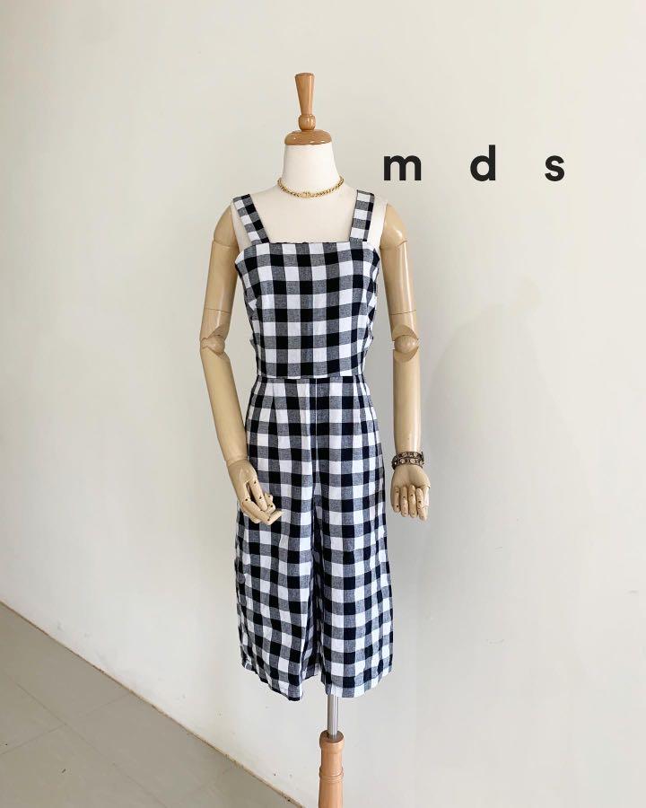 MDS TARTAN CHECKERED JUMPSUIT, Fesyen 