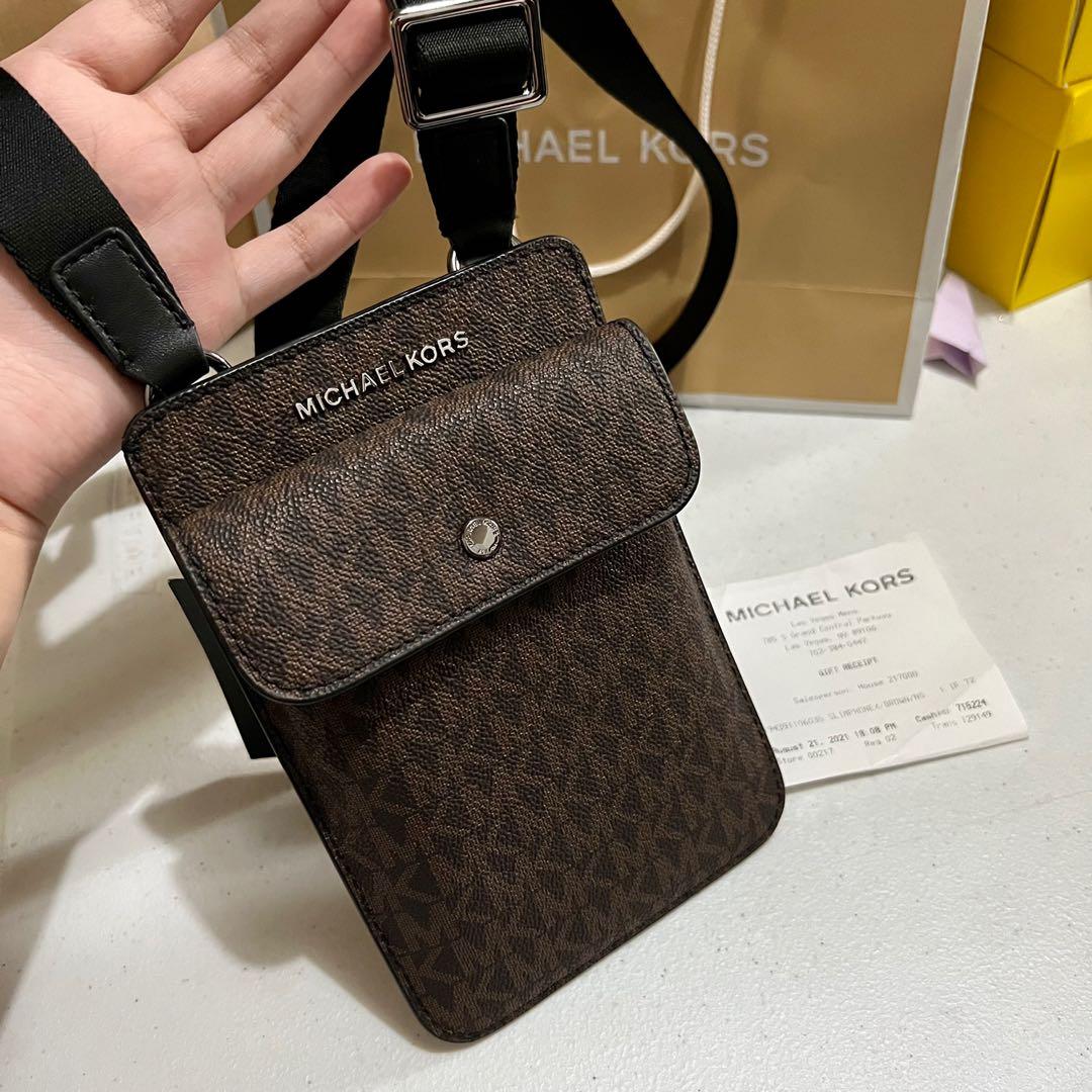 Michael Kors Phone Sling Bag Mono Brown, Luxury, Bags & Wallets on